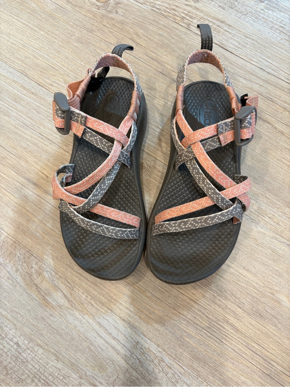 Chaco Kids Strappy Sandals in Coral and Gray